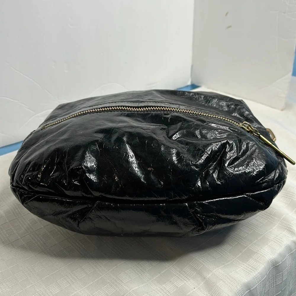 orYANY Lucy Crinkle Patent Leather Black Large Hobo Tote